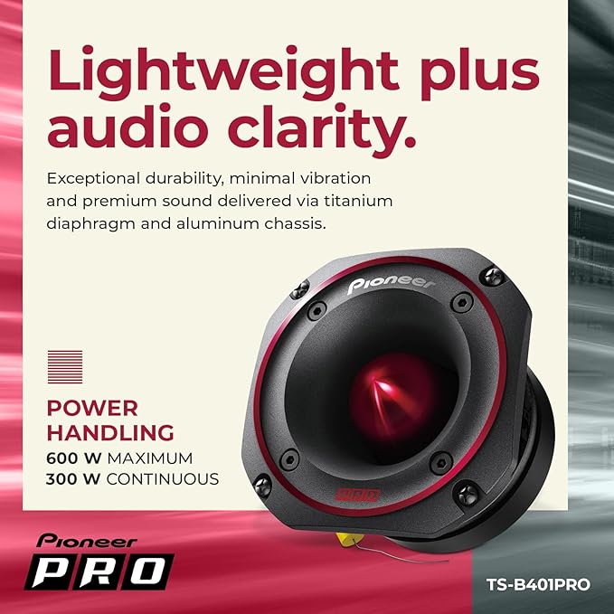 PIONEER P.R.O. Series TS-B401PRO 4' Speakers (Pair) 600W Max, Perfect for High-SPL Builds and Pro-Level Car Audio, Bullet Style Tweeter
