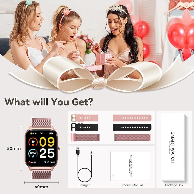 Smart Watch for Women Fitness Tracker: Rose Gold Bluetooth Make Answer Call Digital Mens Watches Waterproof Run Smartwatch Android Phone iPhone Samsung Compatible Sleep Heart Rate Monitor Pedometer