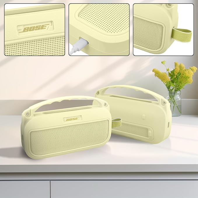 co2CREA Hard and Silicone Case Replacement for Bose New SoundLink Flex 2nd Gen Bluetooth Portable Speaker, with Carabiner and Shoulder Strap (Citrus Yellow Case)