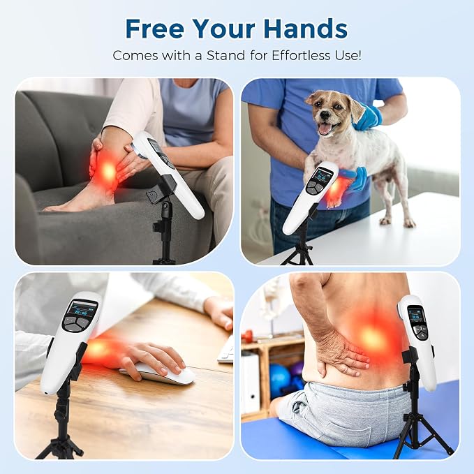 Cold Laser Therapy Device for Dog Veterinary, Handhold, Low Level Laser Red Light Therapy for Human Pain Relief Knee, Joint, Muscle, 4 Power/4 Timer, 3X 808nm + 13x 650nm