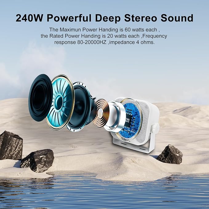 Herdio 4 Inch Bluetooth Golf Cart Speakers 240W Waterproof Marine Speakers for Outdoor Boat ATV UTV RZR Camper Tractor Truck Jeep Courtyard Powersports,2 Pairs (White)
