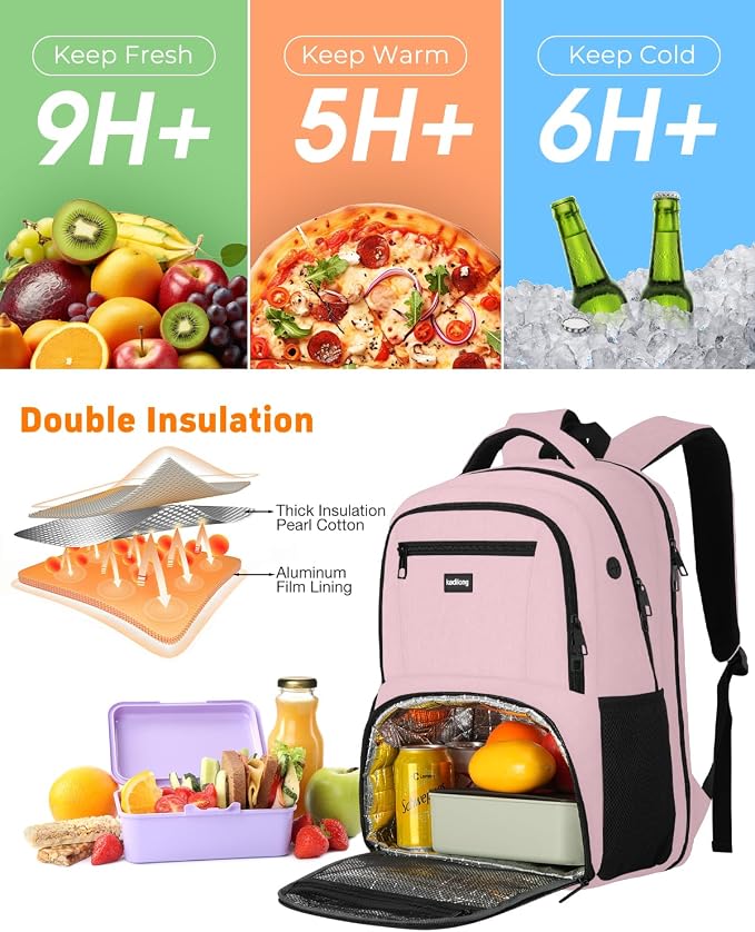 kadilong 17.3 Inch Laptop Backpack for Women Insulated Backpacks with Cooler Compartment,TSA Large Work Business Gym College School Bookbag Lunch Box for Teens Girls,Anti-Theft