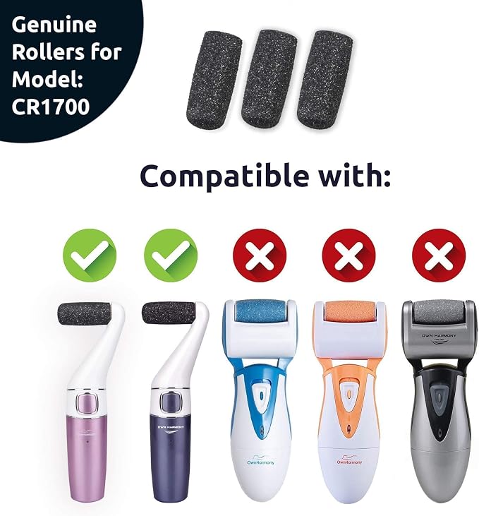 Own Harmony Electric Foot Callus Remover and 6 Rollers Bundle: Professional Foot Care Pedicure Tools, Rechargeable Dead Skin Feet Scrubber, Electronic Feet File Grinder - Best for Hard, Cracked Heels