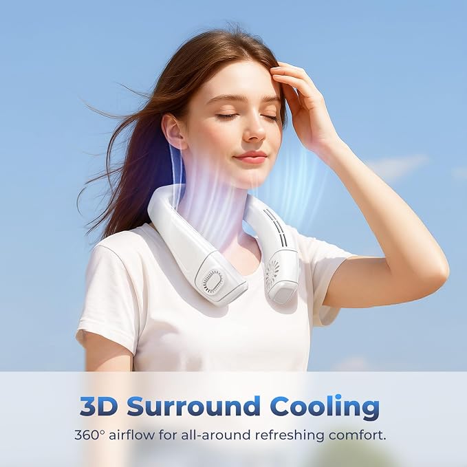 Neck Fan Portable Personal Fans, Ergonomic Cold Neck Fan with Cooling Plate, Type-C 8000mAh Rechargeable 3D Airflow Wearable LED Screen 3 Modes Gifts for Men Women Outdoor Travel Indoor
