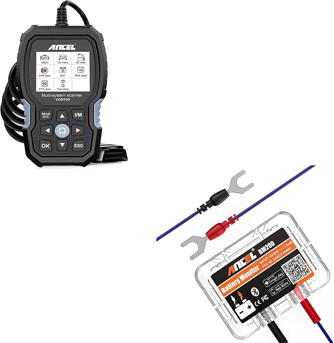 ANCEL VOD700 All System OBD2 Scanner, ANCEL BM200 12V Car Battery Tester, Bluetooth 4.2 Automotive Battery Monitor Auto Battery Load Analyzer for Lithium & Lead-Acid Batteries with Cranking Test