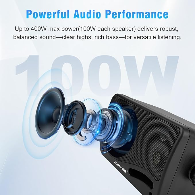 STUDIOFINIX 3.5" Outdoor Bluetooth Speakers Wired Waterproof, 400W 3 Way Upgrade Premium Wall Mount Speakers, Durable Mountable Loud Sound System for Patio Indoor Deck Garage (Black 2 Pairs)