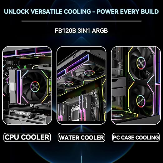 FB120 3 Pack 120mm ARGB PC Case Fans - Wireless Splicing/Daisy-Chain Design, 16.8M Colors Infinite Mirror Design with Remote, PWM Speed Control, High Airflow, Quiet Cooling for Gaming PC Build