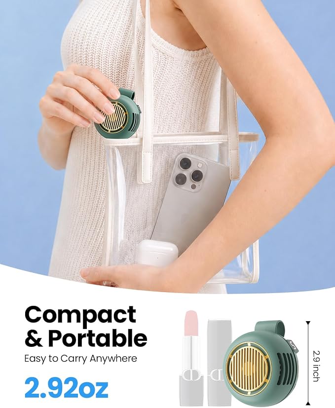 UNIWA Clip On Fan, Portable Silent Mini Bladeless Fan for Shirt/Waist, 5 Speed Adjustable&LED Display, Spin 360° Fan, Hands-Free, Small Wearable Fan for Outdoor Travel, Office, Gift Women/Mom Teal