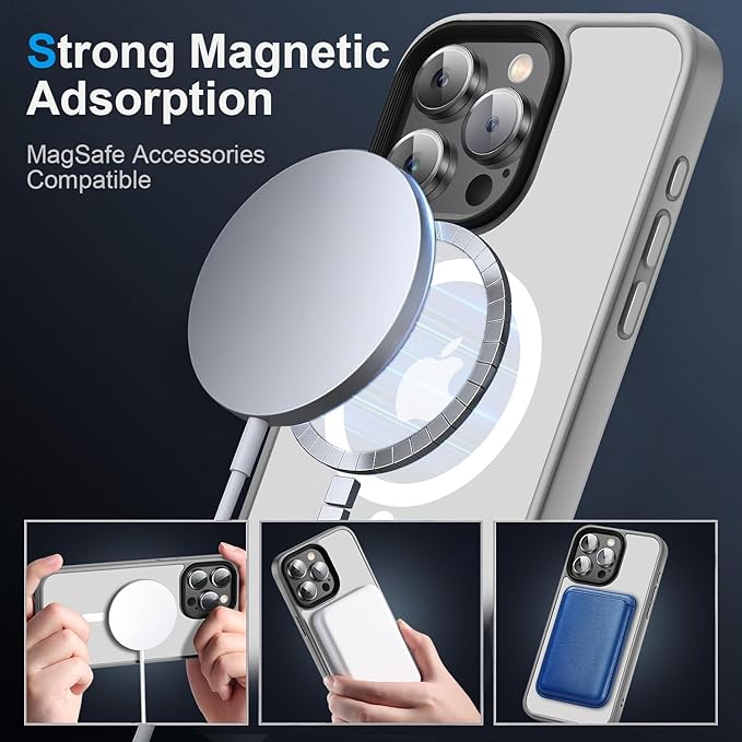 Strong Magnetic for iPhone 16 Pro Max case [10Ft Military-Grade Protection] Compatible with fit MagSafe Shockproof Slim Thin Cover case for iPhone 16 Pro Max 6.9 inch, Gray