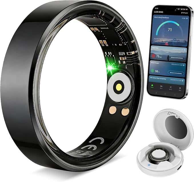 Smart Fitness Ring for Men and Women – Lightweight & Barely‑There Feel, Track Heart Rate, Stress, Sleep, Steps & SpO2, Ultra‑Slim 6mm,10ATM Waterproof, No Subscription Fee, Black 12