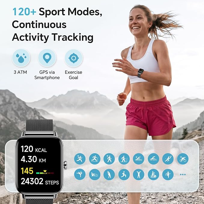 Smart Watch for Women Men (Android/iPhones), Health & Fitness Tracker Watch | Fitness Watch with SpO2/Heart Rate Monitor, Sleep Tracker, 1.85" Smart Watch with Bluetooth Calls/Messages, 3ATM waterproof