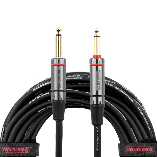 Cableworks By Gator Cases Headliner Series Premium 20 Ft Straight to Straight Guitar Instrument Cable with Quiet Switch Technology (GCWH-INS-20QT)