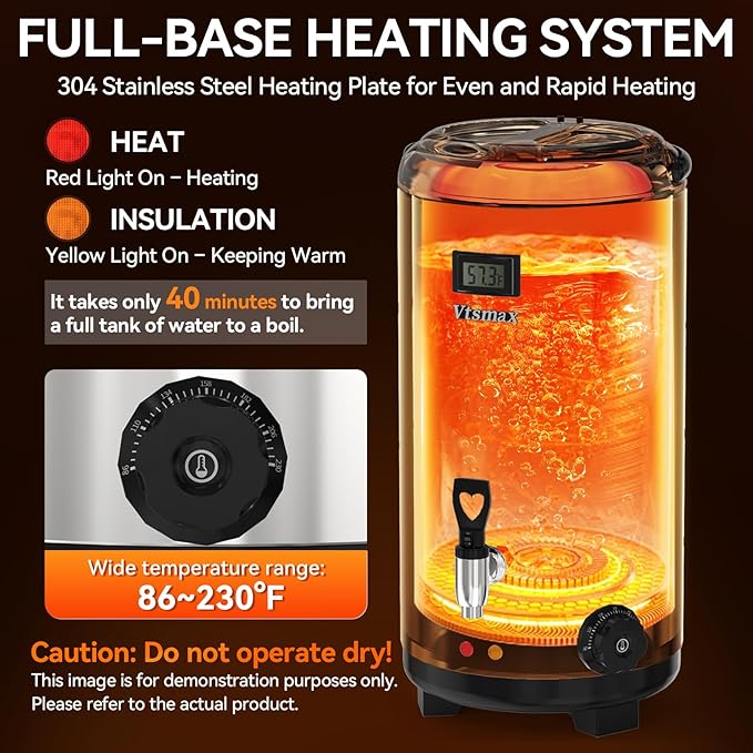 Electric Insulated Beverage Dispenser with Stand 2 Gallon Hot & Cold Drink Dispenser 86-230℉ Adjustable Temperature Real-Time Temperature Display for Tea and Coffee (Silver)