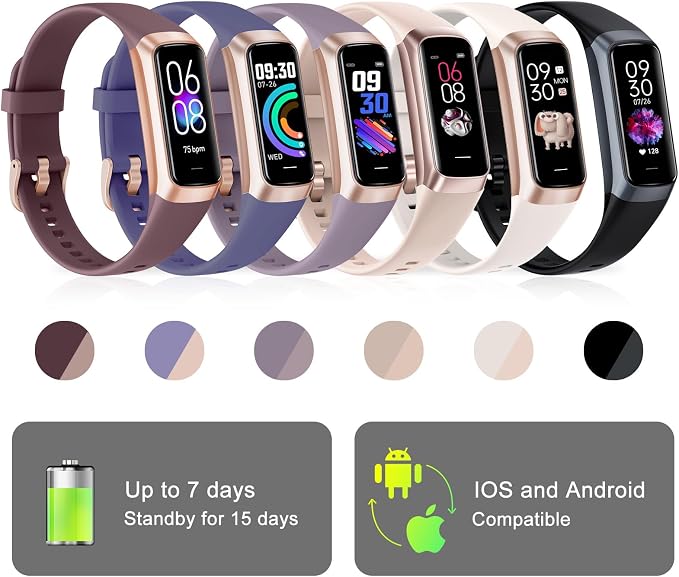 Fitness Tracker with 24/7 Heart Rate, Health Tracker with Calories Sleep Monitor, 1.10''AMOLED Touch Color Screen, Step Counter Activity Pedometer Smart Watch for Women Men
