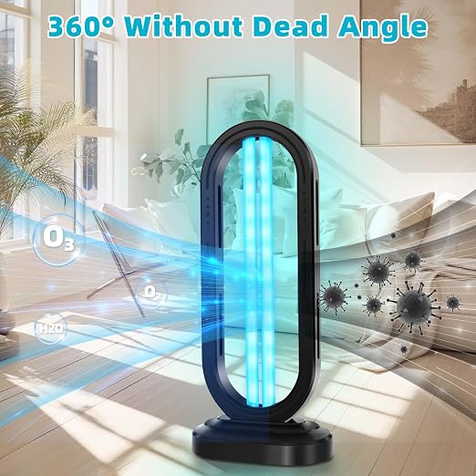 Feefir UV Light Sanitizer,4-Speed Timing and Remote Control | UVC Home Disinfection Device,Ultraviolet Light Sanitizer for Dust Mites,UV Lamp for Whole Room,Black