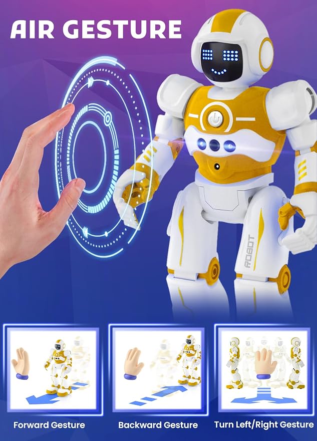 Robot Toys for Kids,Programmable Remote Control Smart Walking Dancing Robot Toy with Gesture & Sensing for Age 4 5 6 7 8 9 10 Year Old Boys Girls for Birthday Present,Yellow