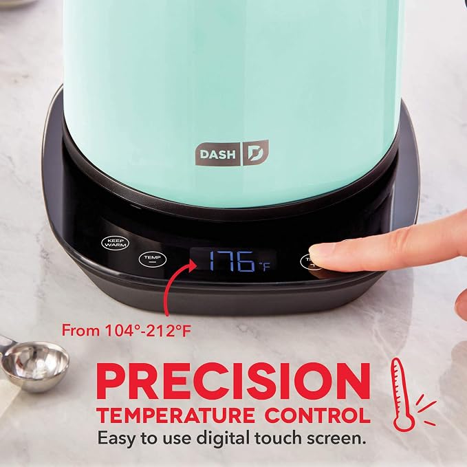 Dash Insulated Electric Kettle, 1.7L Stainless Steel Tea Kettle with Temperature Control, Keep Warm, Digital Display, Cool-Touch Exterior, Hot Water for Tea & Coffee, 1500W