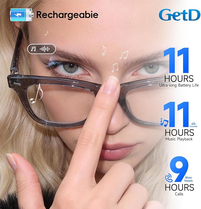 GetD AI Glasses for Men & Women, Smart Glass Powered by ChatGPT, AI Real-time Translation with 145 Languages, 11H Music Play, Bluetooth Glasses with Anti-Blue Light Lens for Daily Use, Travel