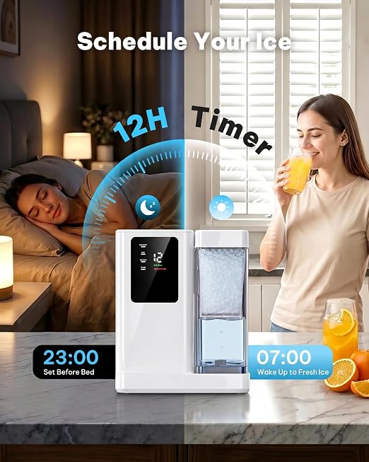 Silonn Nugget Ice Maker Countertop with 3L Detachable Tank – 40 lbs/Day Self-Cleaning & Timer, 40 dB Quiet for Home Bar Party Office, Chewable Nugget Ice Machine for Summer & Cold Drinks, White