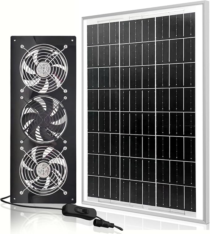Solar Exhaust Fan,25W Solar Panel with 3PCS Ventilation Fans Kit,Solar Powered Fan for Shed,Chicken Coop,Attic & Greenhouse Intake or Exhaust Air,3500RPM, 15FT Cord,IP67 Waterproof