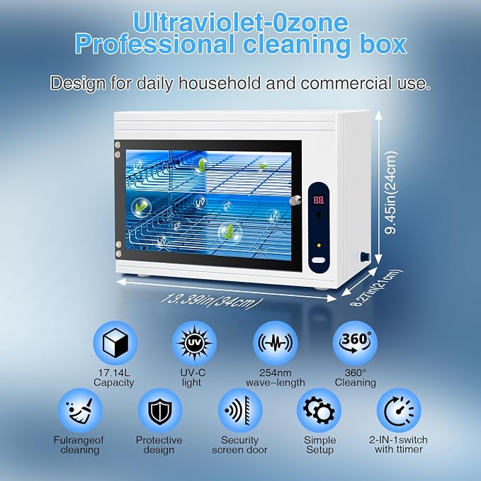 Nail Tool Cleaning Machine 17.14L Big Capacity UV Sanitizer Cabinet Salon Equipment for Spa Beauty Home Metal Tools