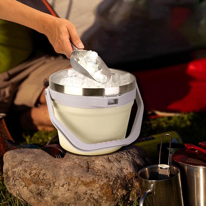 Luxfuel Double-Wall Vacuum Insulated Ice Bucket with Lid, Scoop & Tongs, 256 oz Capacity Stainless Steel Beverage Bucket for Champagne, Cocktails, Wine, Beer, and Large Party - Carbon