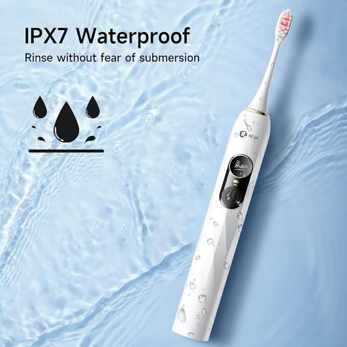 Reva V3 Sonic Electric Toothbrush for Adults, Dual Display, 5 Modes, 200-Day Battery, 4 Brush Heads, IPX7 Waterproof (White)