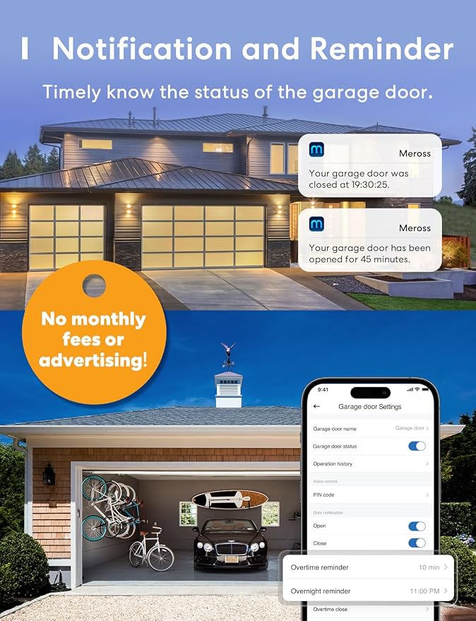 meross Smart Garage Door Opener Remote, Compatible with Apple HomeKit, Amazon Alexa, Google Assistant, SmartThings, Multiple Notification Modes, No Hub Needed,White
