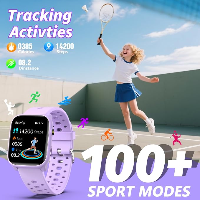 Smart Watch for Kids, 1.83" Fitness Tracker Watch Pedometer, Heart Rate, Sleep Monitor, IP68 Waterproof, Pedometer, Puzzle Games with/Without APP for Girls Boys Teens 6-16