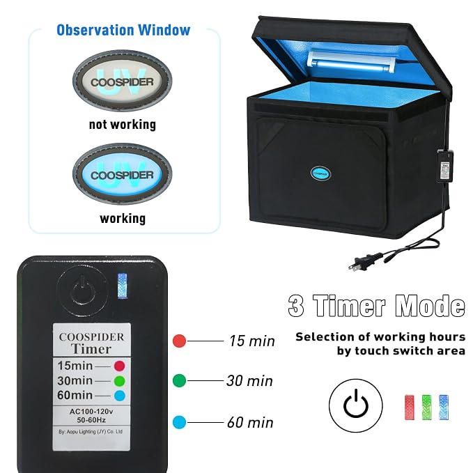 Large UVC Sanitizer Box with Ozone, Foldable Cleaner Bag with Timer, 36L/9.5gal UV Light Bulb Black Tote for Shoes, Cell Phone,Key
