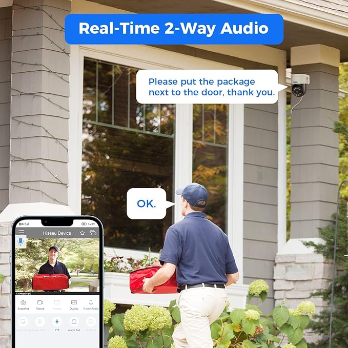 Hiseeu 【Auto Tracking +2-Way Audio】 5MP PoE Wired Security Camera Outdoor,PTZ 300°Pan 90 Tilt Digital Zoom,CCTV Home Security Cameras,Spotlight Alarm,Human Detection,No Monthly Fee