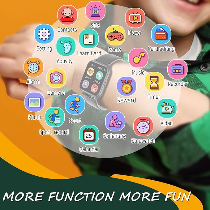 Smart Watch for Kids, 1.85" Fitness Tracker with Heart Rate, Sleep Monitor, IP68 Waterproof Smartwatches with Video Music, Pedometer, Game, NO APP/Phone, Gift for Boys Girls. (Classic, Black)