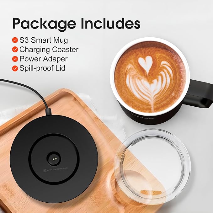Vsitoo S3 12oz Heated Espresso Mug, Smart Self Heating Coffee Mug for Espresso Lovers, AI Auto-Sensing Temperature Control 120-150℉, Rechargeable Mug Warmer, 316 SS IPX7, Gift for Women Men, White