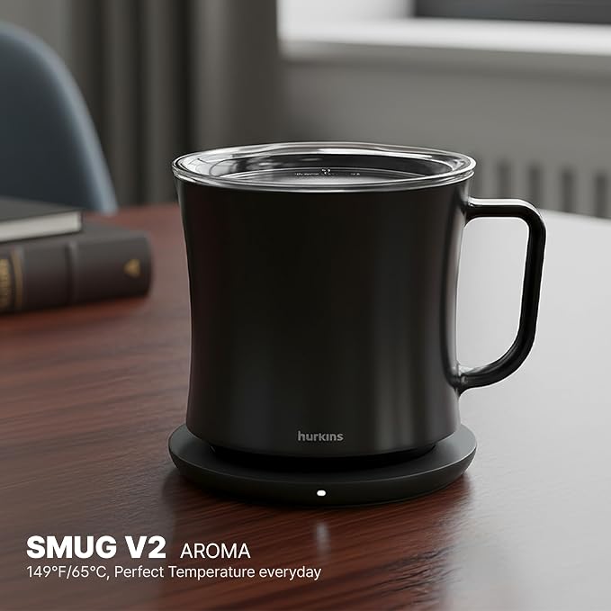 Smug Mug Warmer V2 | Premium Temperature Control Mug & Heating Base | 55 °C (131 °F) Smart Warming | 1-Year Replacement Warranty | Gift Ready Packaging | USB-C Charger (Grande Black)