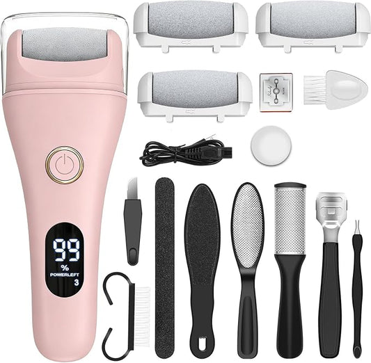 Electric Foot File Callus Remover for Feet - 3pcs Larger Grinding Head&3Speed, Pedicure Kit Foot Scrubber Deadskin Callus Remover, Foot Care Kit Pedicure Tools for Dead Skin Callus Hardskin Dry Cracks