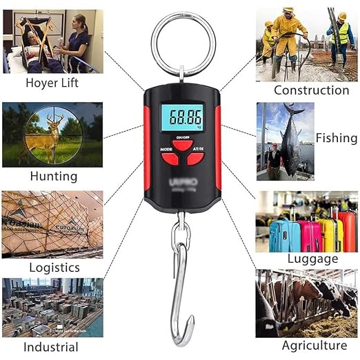 Digital Luggage Scales, 200kg/100g Mini Crane Scale Portable Heavy Duty Crane Scale LCD Display with Backlight Industrial Digital Scales (Color : Red, Size : 200Kg/100g)(Red)