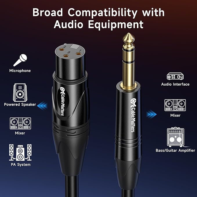 Cable Matters 6.35mm (1/4 Inch) TRS to XLR Cable - 6ft, Male to Female, XLR to 1/4 Cable