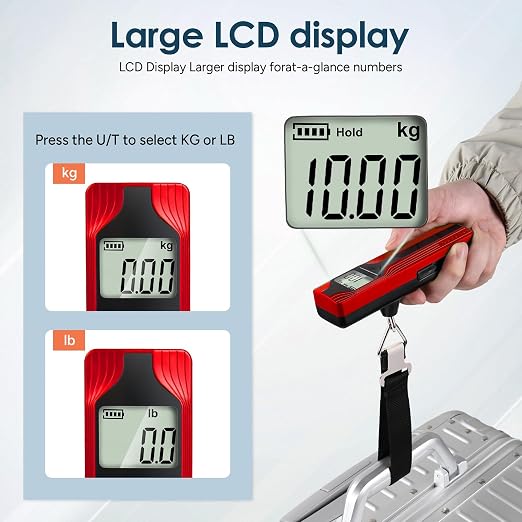 Battery-Free Luggage Scale – No Batteries Needed, Portable Digital Hanging Suitcase Weight Scale for Air Travel & Checked Bags, 110lb/50kg, LCD Display, Compact Travel Accessory