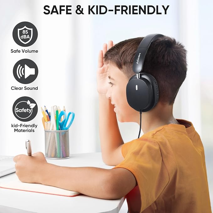 Kids Headphones Bulk 5 Pack for School, HD Mic Stereo Sound Over-Ear Headphones for Classroom, Comfortable Fit, Foldable, 3.5mm Jack Wired Headphones for Kids ipad Tablets Computer Travel
