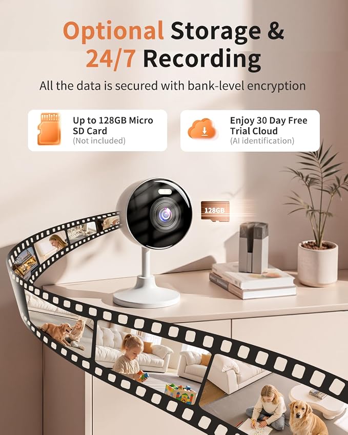 2K Cameras for Home Security, 5G & 2.4G WiFi Security Camera Indoor Outdoor for Baby Pet Dog Cat Nanny, 2-Way Audio, Color Night Vision, Siren, 24/7 Local Recording, IP65, Work with Alexa, K07-2P