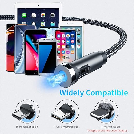 Magnetic Charging Cable, 540° Rotation Magnetic Phone Charger (6-Pack,1.6ft/3ft/3ft/6ft/6ft/10ft) 3 in 1 Magnet Phone Charger Magnetic USB Cable for iProduct/Micro USB/Type C Device (BLACK)