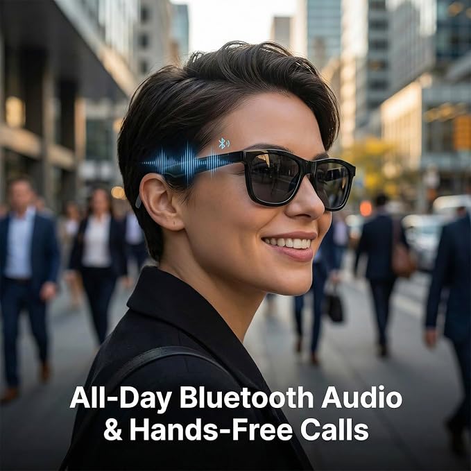 Electrochromic AI Glasses for Men & Women, Bluetooth Smart Glasses Powered by ChatGPT, AI Real-time Translation with 164 Languages, Music Play, Hands-Free Calls, Sunglasses for Daily Use, Travel