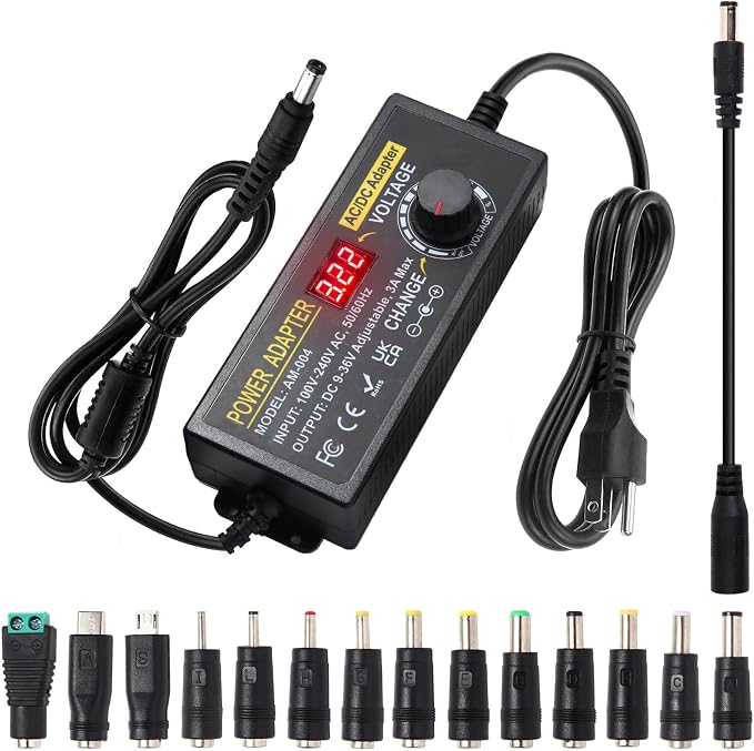 108W Universal Power Supply 9V 12V 14V 15V 16V 18V 19V 20V 24V 30V 36V Adjustable Variable AC/DC Adapter with Voltage Displays, 100V-240V AC to DC 9V~36V Converter 0.5A 1A 1.2A 1.5A 2A 2.5A 3A Max