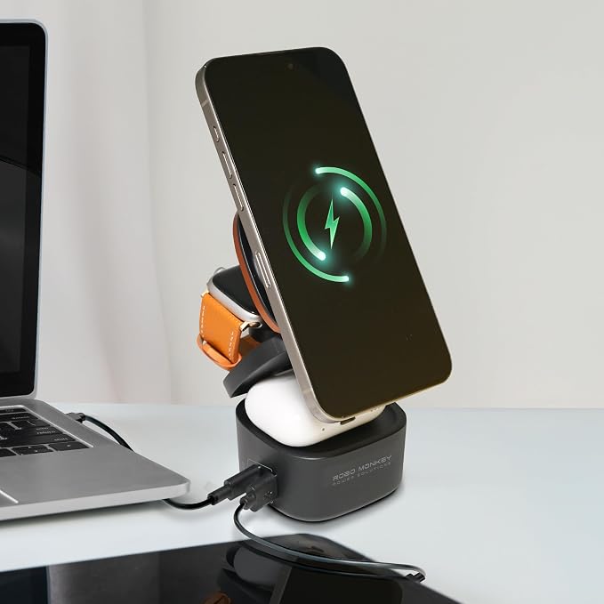 65W Power Cube Charging Station Wireless GaN Fast Charger for Multiple Devices iPhone Apple Watch AirPods MacBook Android