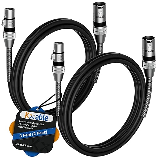 XLR Microphone Cables (3FT, 2-Pack), XLR Male to Female Balanced Mic Cable, 3-Pin Shielded Speaker Cord, Zinc Alloy Connectors, Premium 22AWG Pure Copper, Metal Spring SR, Recording Studio, Podcast