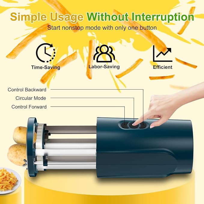 Electric French Fry Cutter, Automatic Professional Potato Stainless Steel Cutter with 1/2 & 3/8 Inch Blade for Potatoes, Carrots, Vegetable (GREEN)