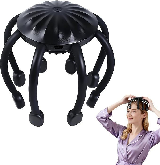 Electric Scalp Massager, 360° Octopus Head Massager Automatic 4 Modes Scalp Stress Relax Device-8 Heads