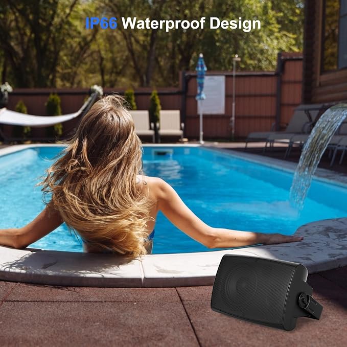 Herdio 5.25" Passive Outdoor Speakers Waterproof Wired, 300W Wall Mount Speakers with Superior Sound,Dual Swivel Brackets for Patio/Deck/Backyard (Pair, Black)