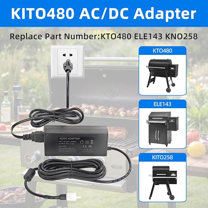 KIT0480 20V 4.5A Power Adapter for Traeger Pro,Ironwood,Silverton,Timberline,Century,Replacement,Replace ELE143 Power Supply Cord Cable Battery Charger PSU