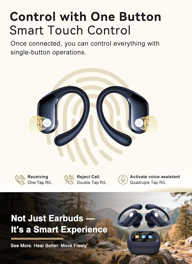 jaddsa Wireless Earbuds, ANC Noise Cancelling Sport Ear Buds with Multifunctional Touch Screen, Bluetooth 5.4 Headphones, 5 EQ Over-Ear Earbuds for Sports/Workout/Gym-Dark Blue